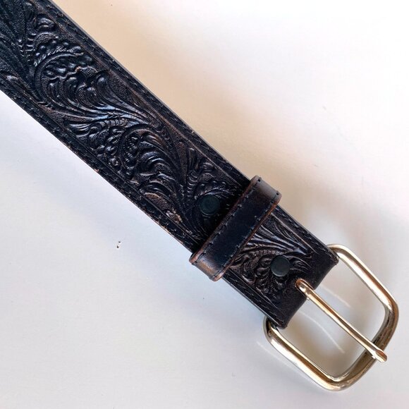 Justin Black TROPHY WESTERN Top Grain Leather Belt Size 36 Made in USA - Picture 3 of 9